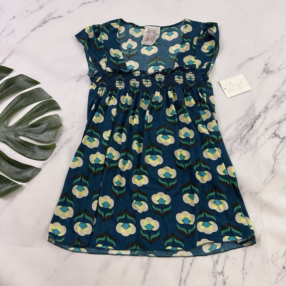 Robin K Womens Vintage Y2k Babydoll Top Size L New Blue Green Floral